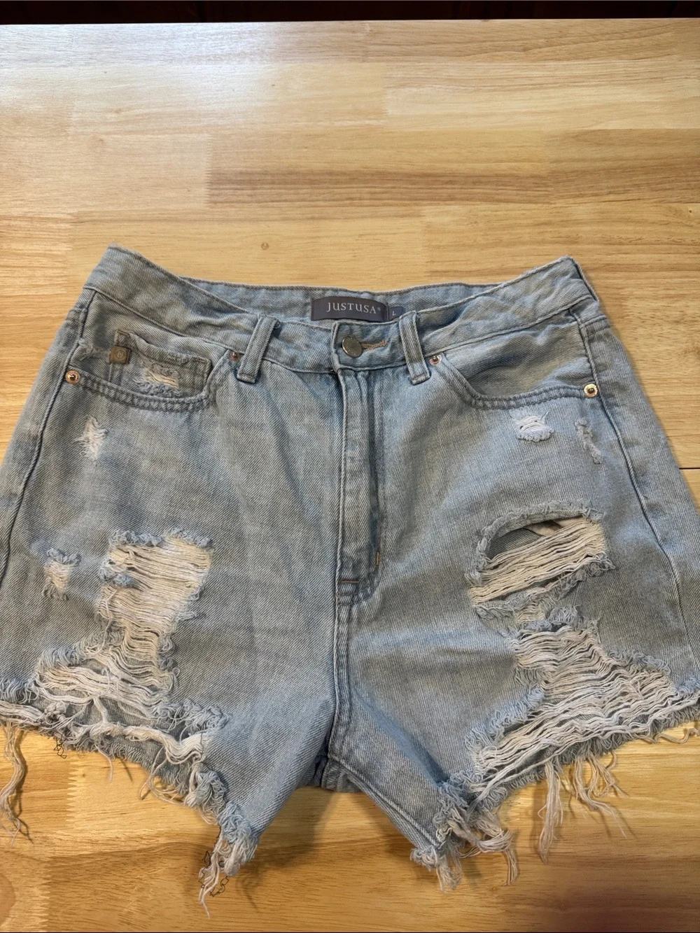 Just USA Light Wash Distressed Denim Cutoff Shorts